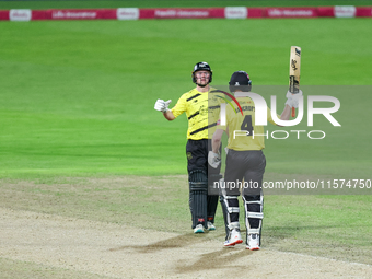 Cameron Bancroft of Gloucestershire celebrates his half-century during the final between Somerset CCC and Gloucestershire CCC at the Vitalit...