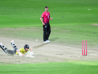 Cameron Bancroft of Gloucestershire survives an attempted run out during the final between Somerset CCC and Gloucestershire CCC at the Vital...