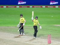 Miles Hammond of Gloucestershire celebrates his half-century during the final between Somerset CCC and Gloucestershire CCC at the Vitality B...