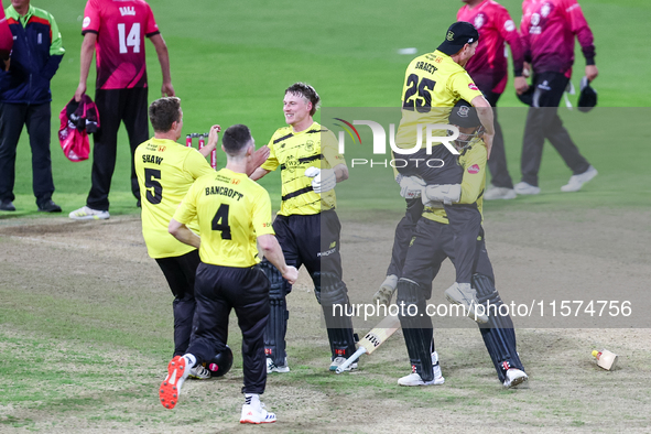 Gloucestershire players celebrate the victory during the final between Somerset CCC and Gloucestershire CCC at the Vitality Blast Finals Day...