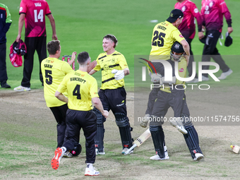 Gloucestershire players celebrate the victory during the final between Somerset CCC and Gloucestershire CCC at the Vitality Blast Finals Day...