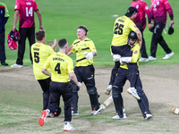 Gloucestershire players celebrate the victory during the final between Somerset CCC and Gloucestershire CCC at the Vitality Blast Finals Day...