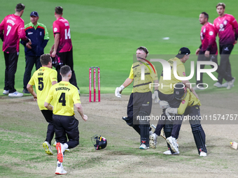 Gloucestershire players celebrate the victory during the final between Somerset CCC and Gloucestershire CCC at the Vitality Blast Finals Day...