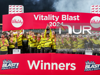 Gloucestershire win the 2024 Final between Somerset CCC and Gloucestershire CCC at the Vitality Blast Finals Day at Edgbaston Cricket Ground...