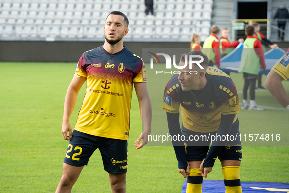 Vahan Bichakhchyan and Fredrik Ulvestad play during the game between KS Cracovia and Pogon Szczecin in Krakow, Poland, on September 14, 2024...