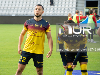 Vahan Bichakhchyan and Fredrik Ulvestad play during the game between KS Cracovia and Pogon Szczecin in Krakow, Poland, on September 14, 2024...