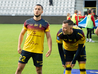 Vahan Bichakhchyan and Fredrik Ulvestad play during the game between KS Cracovia and Pogon Szczecin in Krakow, Poland, on September 14, 2024...