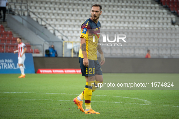 Linus Wahlqvist during the game between KS Cracovia and Pogon Szczecin in Krakow, Poland, on September 14, 2024. PKO BP Ekstraklasa, Polish...