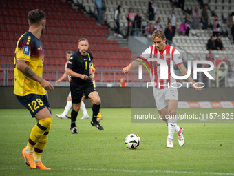 Mikkel Maigaard participates in the game between KS Cracovia and Pogon Szczecin in Krakow, Poland, on September 14, 2024. PKO BP Ekstraklasa...