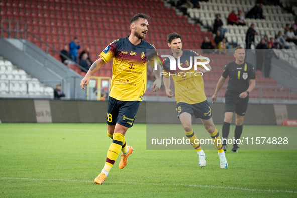 Linus Wahlqvist during the game between KS Cracovia and Pogon Szczecin in Krakow, Poland, on September 14, 2024. PKO BP Ekstraklasa, Polish...