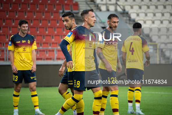 Pogon players during the game between KS Cracovia and Pogon Szczecin in Krakow, Poland, on September 14, 2024. PKO BP Ekstraklasa, Polish fo...