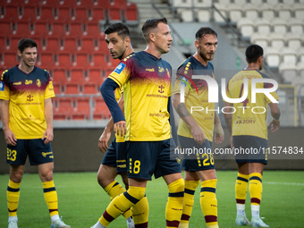 Pogon players during the game between KS Cracovia and Pogon Szczecin in Krakow, Poland, on September 14, 2024. PKO BP Ekstraklasa, Polish fo...