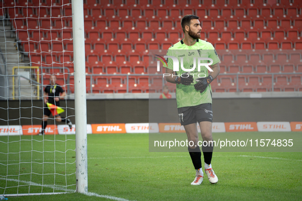 Goalkeeper Valentin Cojocaru during the game between KS Cracovia and Pogon Szczecin in Krakow, Poland, on September 14, 2024. PKO BP Ekstrak...