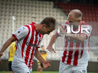 Mikkel Maigaard and Mick van Buren during the game between KS Cracovia and Pogon Szczecin in Krakow, Poland, on September 14, 2024. PKO BP E...