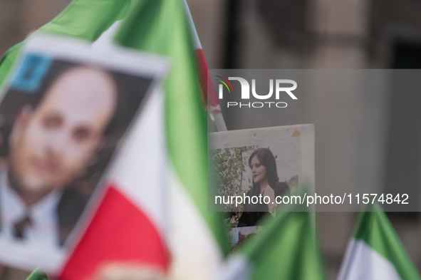 The Association of Iranian Graduates resident in Italy demonstrates on the anniversary of the killing of Mahsa Amini in Iran in Rome, Italy,...