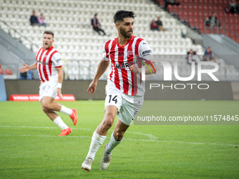 Ajdin Hasic participates in the game between KS Cracovia and Pogon Szczecin in Krakow, Poland, on September 14, 2024. PKO BP Ekstraklasa, Po...