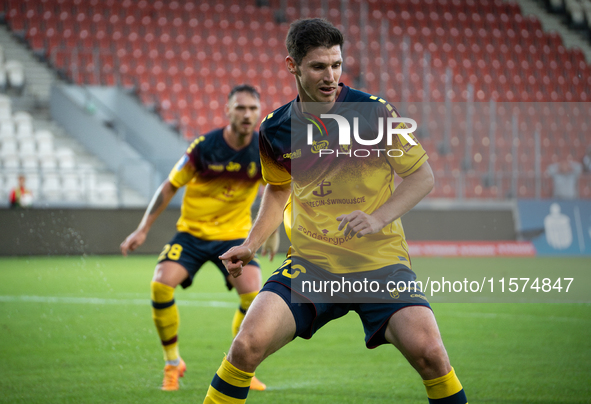 Benedikt Zech participates in the game between KS Cracovia and Pogon Szczecin in Krakow, Poland, on September 14, 2024. PKO BP Ekstraklasa,...