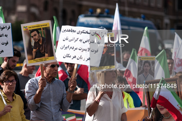 The Association of Iranian Graduates resident in Italy demonstrates on the anniversary of the killing of Mahsa Amini in Iran in Rome, Italy,...