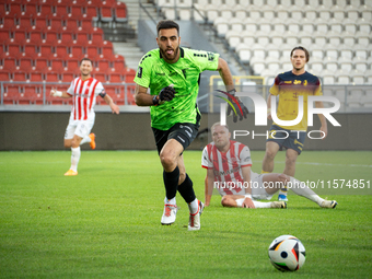 Goalkeeper Valentin Cojocaru during the game between KS Cracovia and Pogon Szczecin in Krakow, Poland, on September 14, 2024. PKO BP Ekstrak...