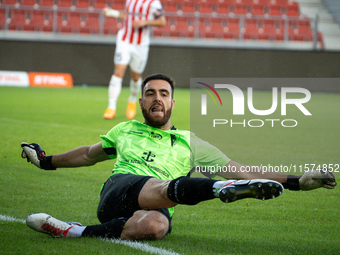 Goalkeeper Valentin Cojocaru during the game between KS Cracovia and Pogon Szczecin in Krakow, Poland, on September 14, 2024. PKO BP Ekstrak...