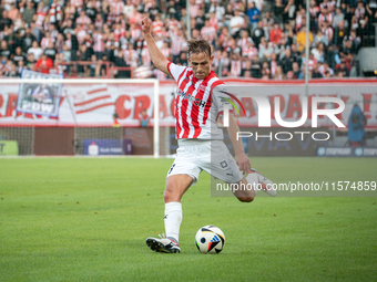 Mikkel Maigaard participates in the game between KS Cracovia and Pogon Szczecin in Krakow, Poland, on September 14, 2024. PKO BP Ekstraklasa...