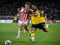 Filip Rozga and Leonardo Borges play during the game between KS Cracovia and Pogon Szczecin in Krakow, Poland, on September 14, 2024. PKO BP...