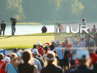 GAINESVILLE, VIRGINIA - SEPTEMBER 14: Lexi Thompson of the United States reacts to her putt on the 17th green during Fourball Matches on Day...