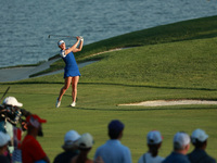 GAINESVILLE, VIRGINIA - SEPTEMBER 14: Charley Hull of Team Europe plays her second shot toward the 17th green during Fourball Matches on Day...