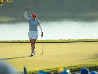 GAINESVILLE, VIRGINIA - SEPTEMBER 14: Allisen Corpuz of the United States reacts to her putt on the 17th green during Fourball Matches on Da...