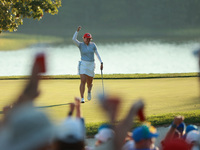 GAINESVILLE, VIRGINIA - SEPTEMBER 14: Allisen Corpuz of the United States reacts to her putt on the 17th green during Fourball Matches on Da...