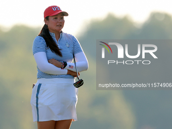 GAINESVILLE, VIRGINIA - SEPTEMBER 14: Allisen Corpuz of the United States waits on the 17th green during Day Two of the Solheim Cup at Rober...