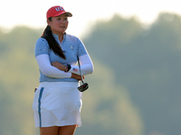 GAINESVILLE, VIRGINIA - SEPTEMBER 14: Allisen Corpuz of the United States waits on the 17th green during Day Two of the Solheim Cup at Rober...