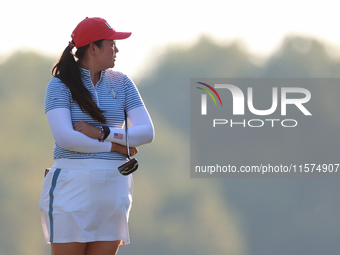 GAINESVILLE, VIRGINIA - SEPTEMBER 14: Allisen Corpuz of the United States waits on the 17th green during Day Two of the Solheim Cup at Rober...