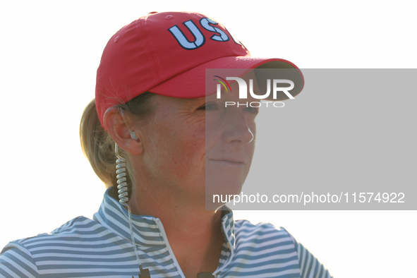 GAINESVILLE, VIRGINIA - SEPTEMBER 14: Captain Stacy Lewis of the United States looks on at the 17th green during Day Two of the Solheim Cup...