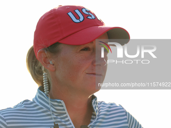 GAINESVILLE, VIRGINIA - SEPTEMBER 14: Captain Stacy Lewis of the United States looks on at the 17th green during Day Two of the Solheim Cup...