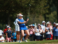 GAINESVILLE, VIRGINIA - SEPTEMBER 14: Charley Hull of Team Europe reacts to her putt on the third green during Fourball Matches on Day Two o...