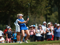 GAINESVILLE, VIRGINIA - SEPTEMBER 14: Charley Hull of Team Europe reacts to her putt on the third green during Fourball Matches on Day Two o...