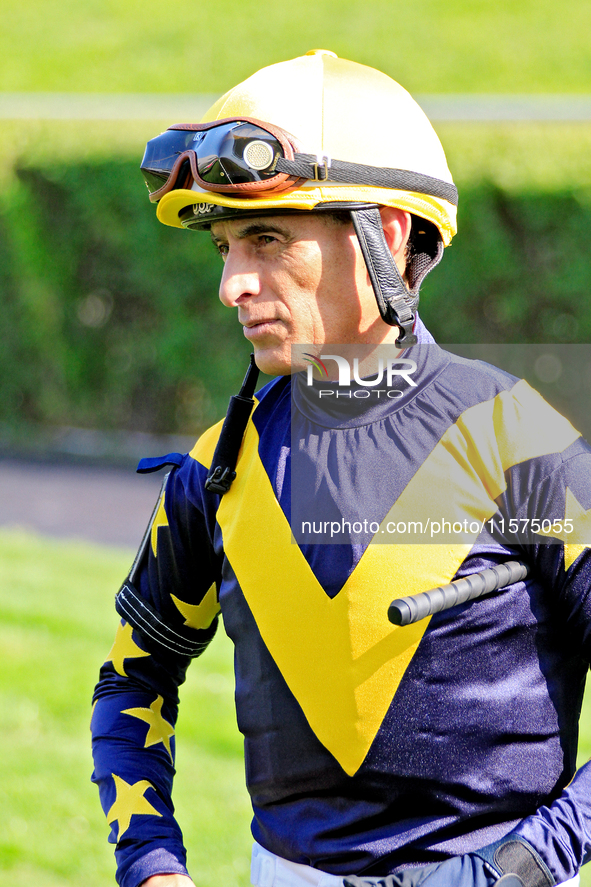 Jockey John Velazquez waits in the walking ring ahead of the Ontario Matron Stakes (Grade III) at Woodbine Racetrack in Toronto, Canada, on...