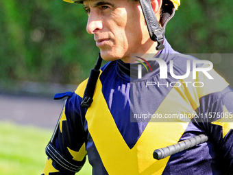 Jockey John Velazquez waits in the walking ring ahead of the Ontario Matron Stakes (Grade III) at Woodbine Racetrack in Toronto, Canada, on...