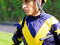 Jockey John Velazquez waits in the walking ring ahead of the Ontario Matron Stakes (Grade III) at Woodbine Racetrack in Toronto, Canada, on...