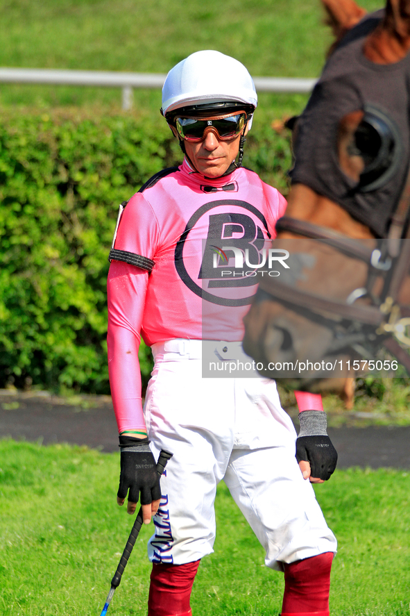 Jockey Frankie Dettori waits in the walking ring ahead of the Ontario Matron Stakes (Grade III) at Woodbine Racetrack in Toronto, Canada, on...