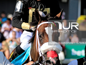 Jockey Kazushi Kimura rides Full Count Felicia to the winner's circle following a win in the E.P. Taylor Stakes (Grade I) at Woodbine Racetr...