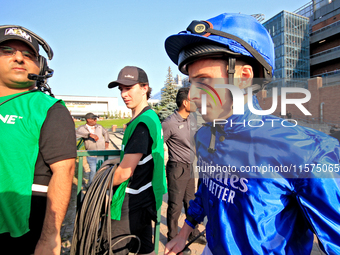 Jockey William Buick arrives at the walking ring ahead of the bet365 Summer Stakes (Grade I) at Woodbine Racetrack in Toronto, Canada, on Se...