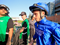 Jockey William Buick arrives at the walking ring ahead of the bet365 Summer Stakes (Grade I) at Woodbine Racetrack in Toronto, Canada, on Se...