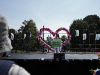 A person gives a speech during the first gender liberation march at Union Station in Washington D.C., USA, on September 14, 2024. Hundreds o...