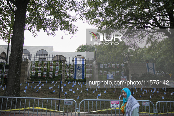 The Embassy of Israel is seen during a pro-Palestinian rally in front of the Israeli Embassy in Washington DC, USA, on September 14, 2024. I...