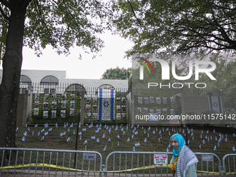 The Embassy of Israel is seen during a pro-Palestinian rally in front of the Israeli Embassy in Washington DC, USA, on September 14, 2024. I...