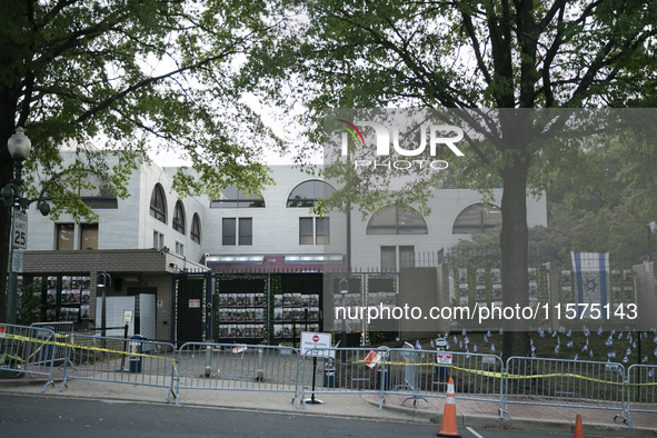 The Embassy of Israel is seen during a pro-Palestinian rally in front of the Israeli Embassy in Washington DC, USA, on September 14, 2024. I...