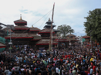 Nepali Hindu devotees erect a sacred pole locally called ''Ya:Shi,'' marking the formal start of Indra Jatra, a fair dedicated to the Hindu...