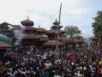 Nepali Hindu devotees erect a sacred pole locally called ''Ya:Shi,'' marking the formal start of Indra Jatra, a fair dedicated to the Hindu...